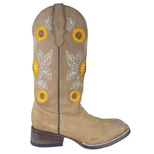 Vintage Sunflower Tan Leather Women’s Western Cowgirl Boots Size US 7.5